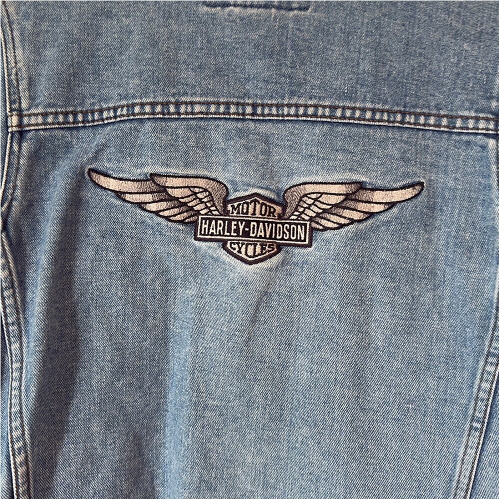 Vintage Harley Davidson Light Wash Back Patch Logo Denim Jean Jacket Women's Med - Picture 5 of 9